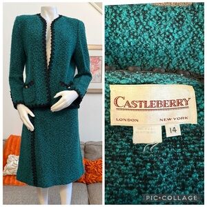 Vintage Castleberry London New York Wool Blend Tweed Skirt Suit